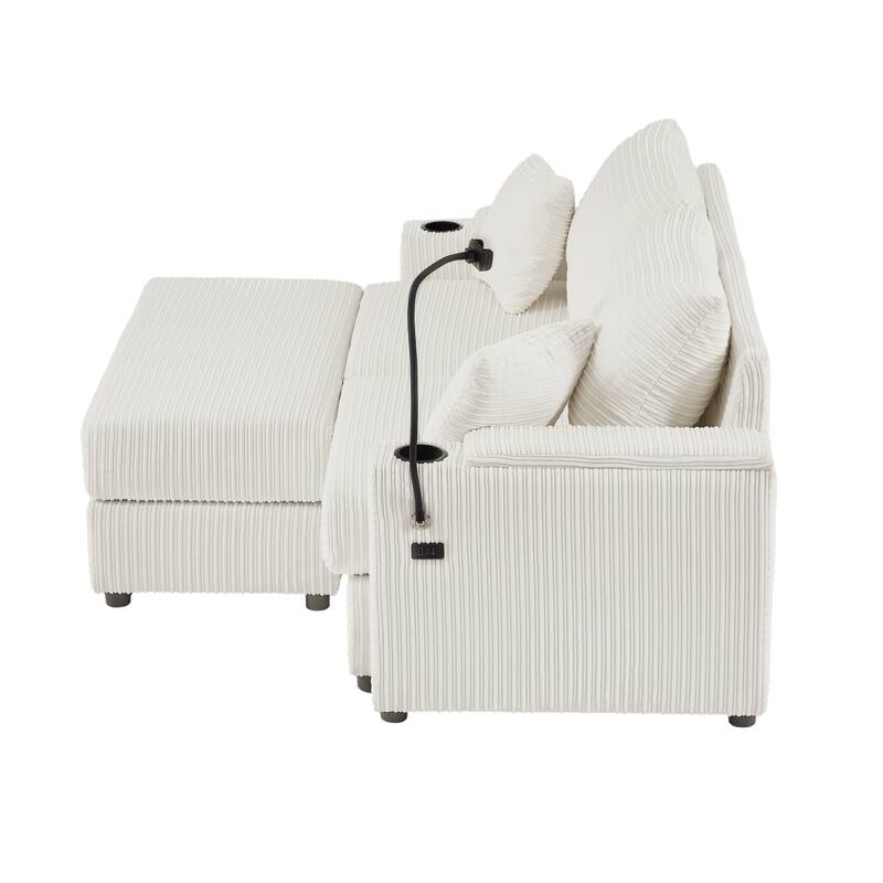 Modern Upholstered Sofa with A Movable Ottoman