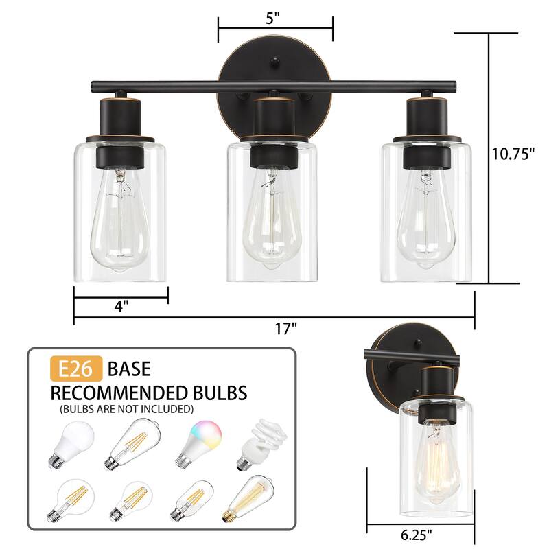 3-Light Glass Shade Bathroom Dimmable Vanity Light
