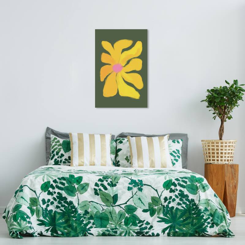 Wynwood Studio Canvas Floral and Botanical La Flor Yellow and Army Green Modern & Contemporary Wall Art Canvas Print - 36 x 24