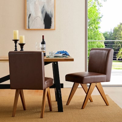 Glitzhome Set of 2/4 Faux Leather Upholstered Side Dining Chairs with V-shaped Wood Legs