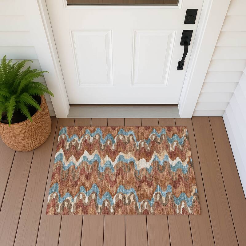 Machine Washable Indoor/ Outdoor Modern Mason Chantille Rug - Paprika - 1'8" x 2'6"