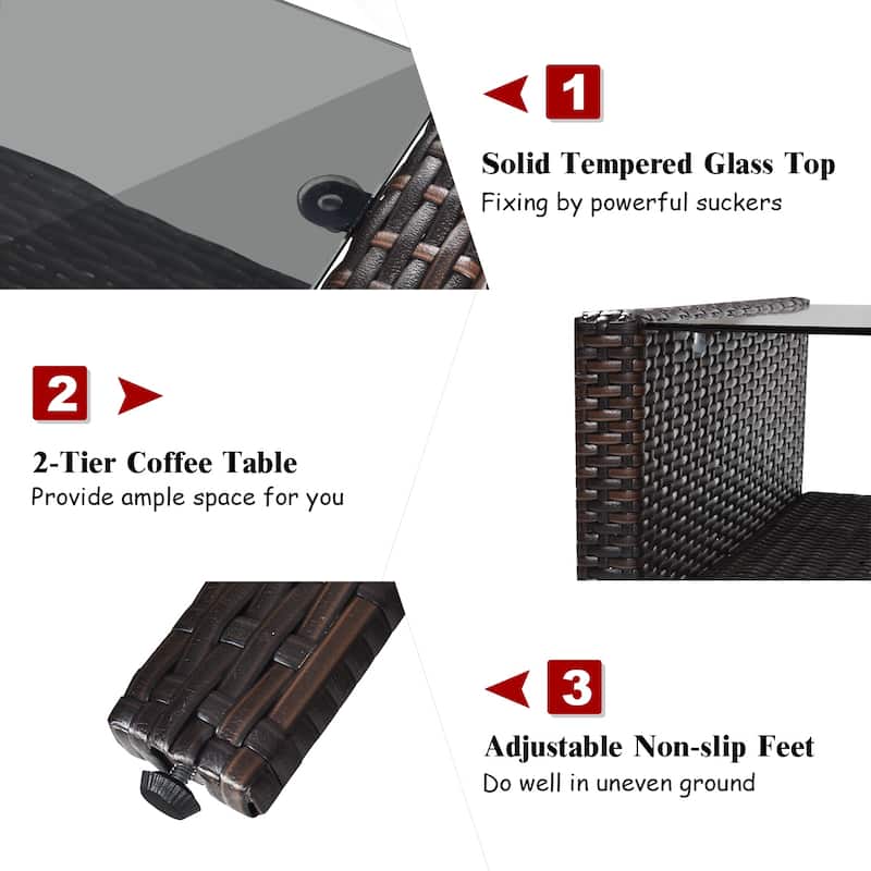 Costway 4PCS Patio Rattan Furniture Set Loveseat Sofa Coffee Table - See Details