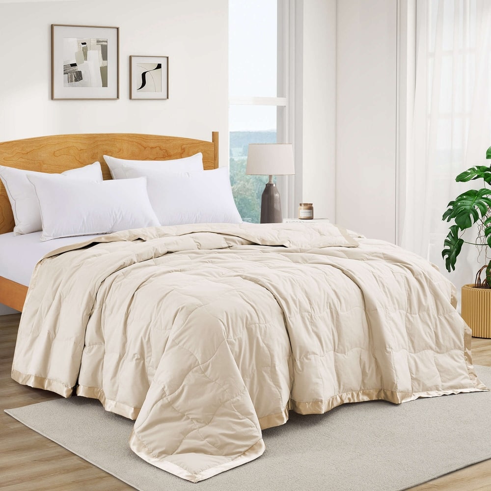 Soft Down Feather Oversized Blanket with Satin Trim for Bed