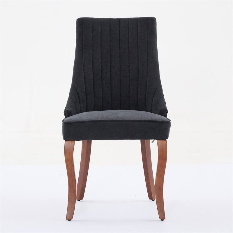 Set of 2 Fabric Upholstered Kitchen Dining Chairs with Solid Wood Legs