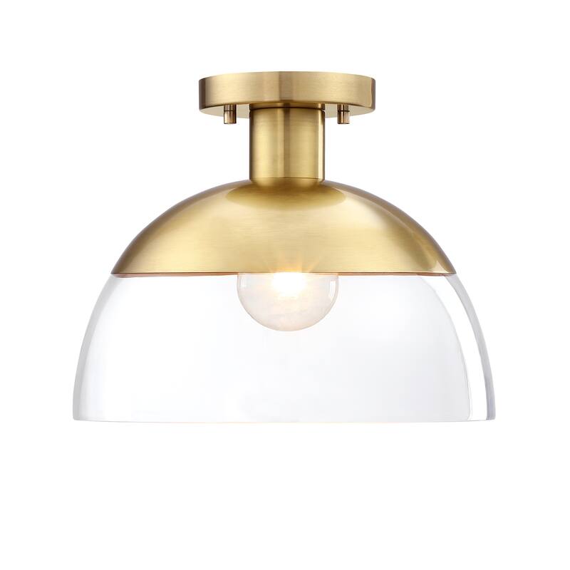 Rey 13 in. 1-Light Brushed Gold Modern Semi Flush Mount with Clear Glass Shade for Bedrooms - 10.25