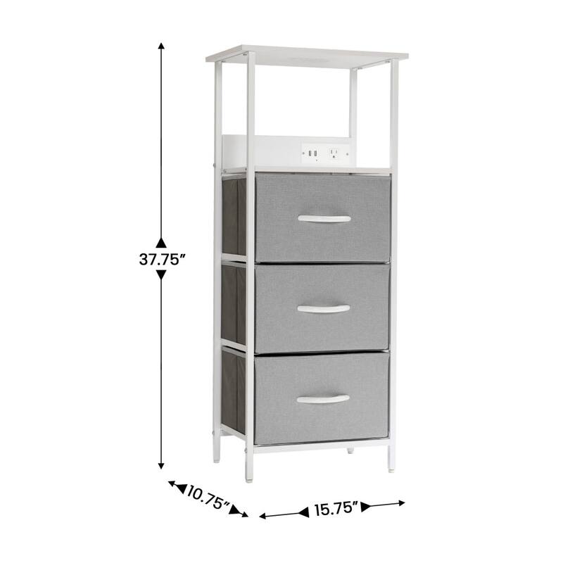 3 Fabric Drawer Nightstand with 2 USB Port/1 Outlet Charging Station