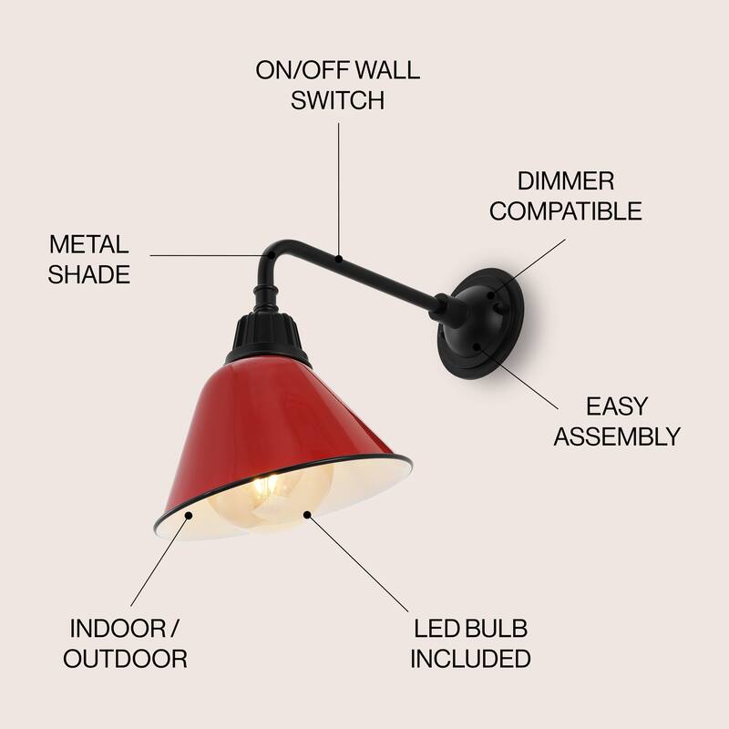 Aurora 9.63" 1-Light Farmhouse Industrial Indoor/Outdoor Iron LED Gooseneck Arm Outdoor Sconce, by JONATHAN Y - 9.63