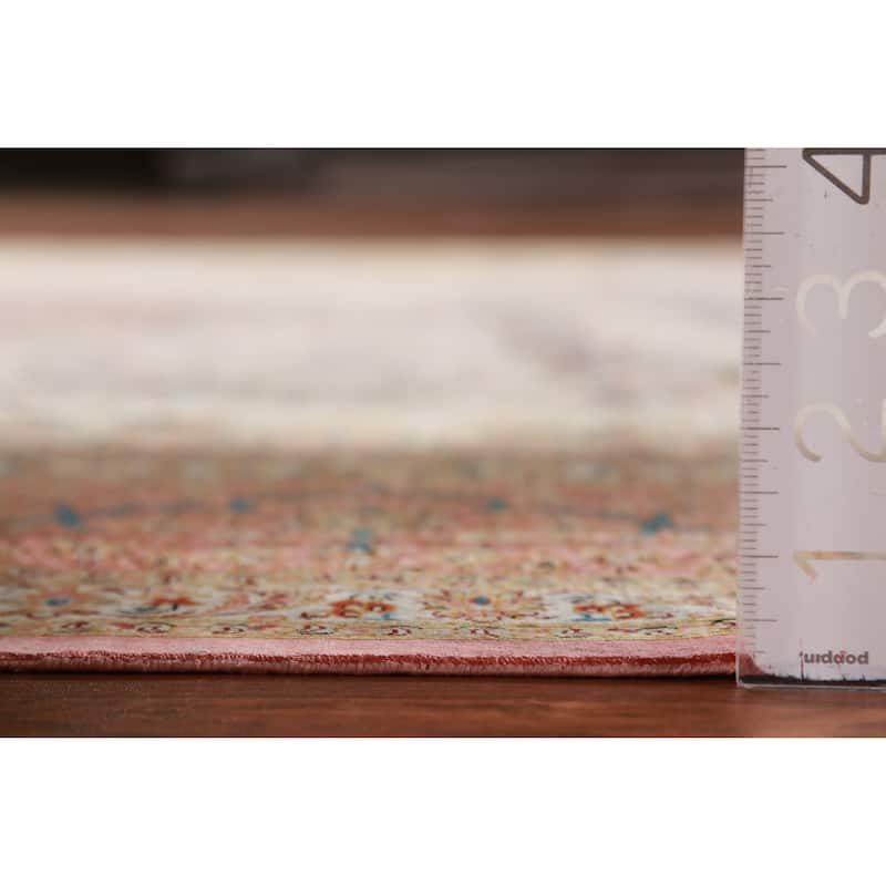 Hand Knotted Oriental 100% Silk Carpet Traditional Floral Beige & Ivories Qum Area Rug - 9' 11'' X 6' 5''