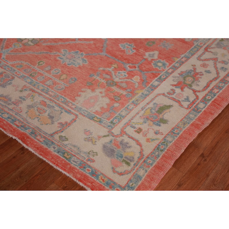Hand Knotted Oriental 100% Wool Carpet Transitional All-Over Oranges & Rust Oushak Area Rug - 9' 11'' X 8' 1''