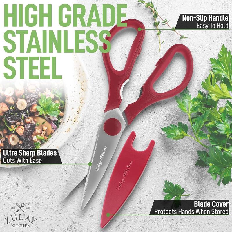Zulay Kitchen Ultra Sharp Stainless Steel Kitchen Shears With Protective Cover
