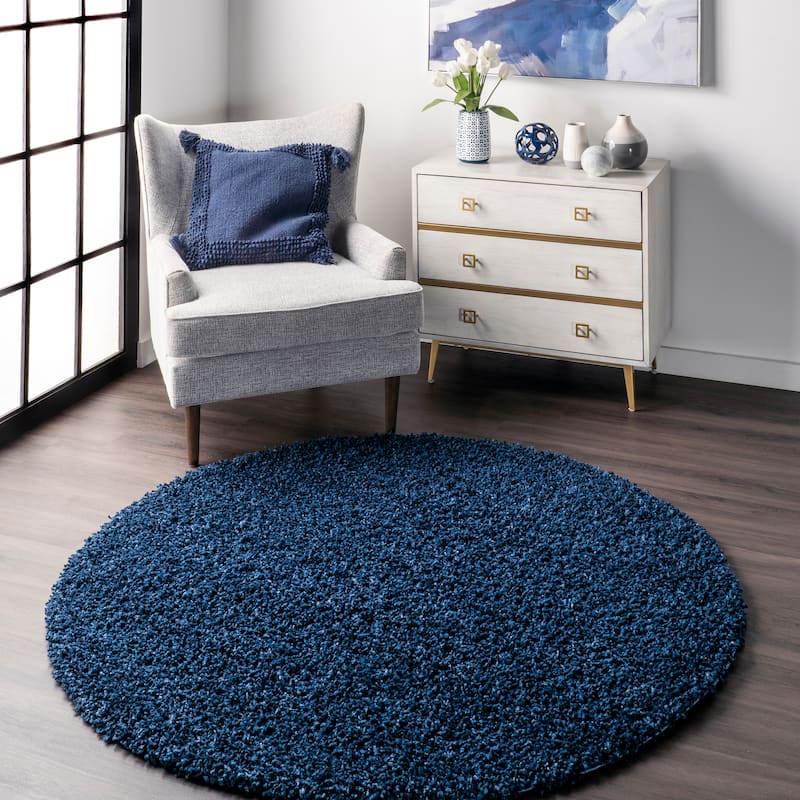 Nuloom Scarlett Modern Plush Shag Area Rug - 4' Round - Navy - Round