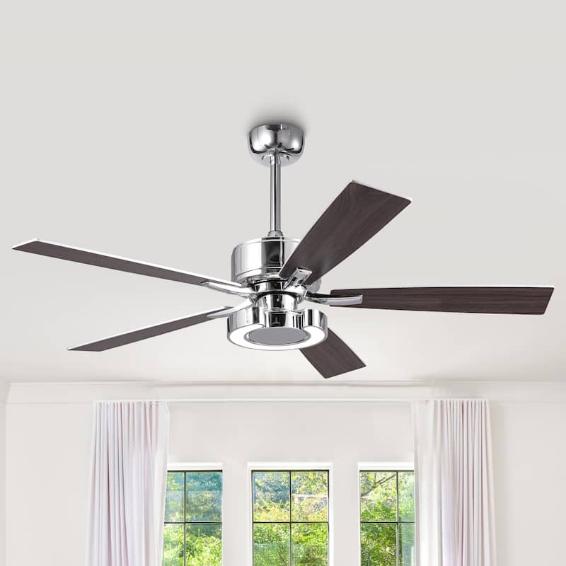 52" Chrome Modern Dimmable LED Indoor Ceiling Fan with Light and Remote