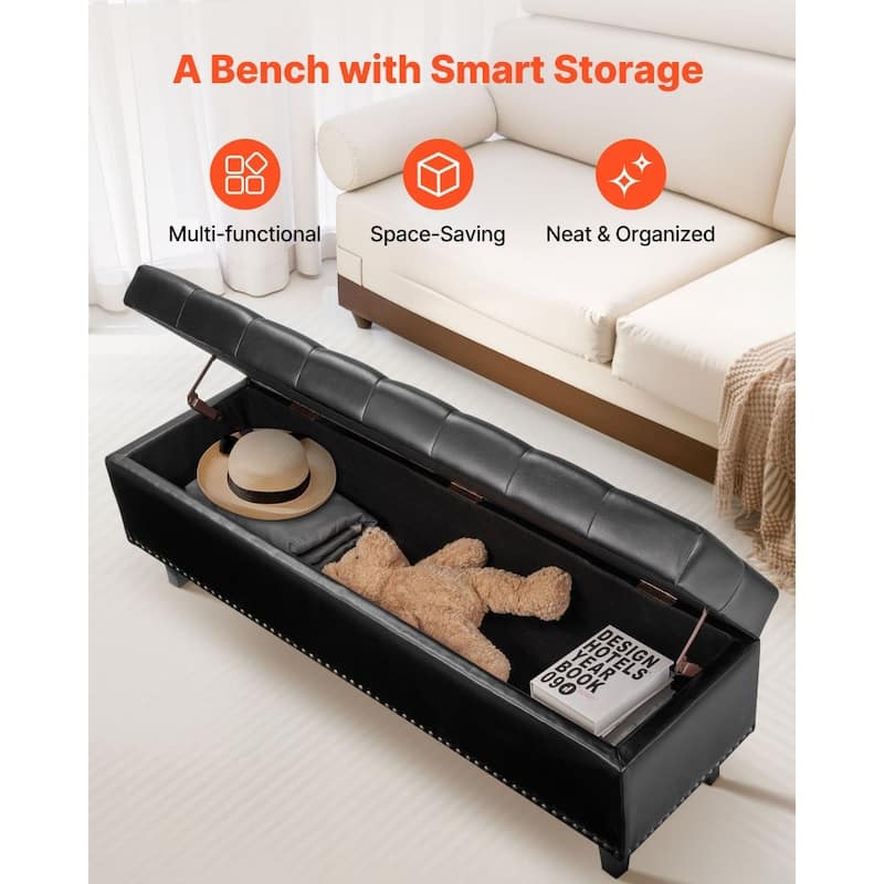Modern PU Leather Storage Ottoman Bench with Spacious Hidden Storage and Comfortable Cushion - 51.37”L x 16.33”W x 17.33”H