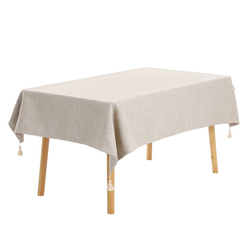 1Pcs Rectangle Tablecloth with Tassels, Wrinkle Resistant Cotton Linen