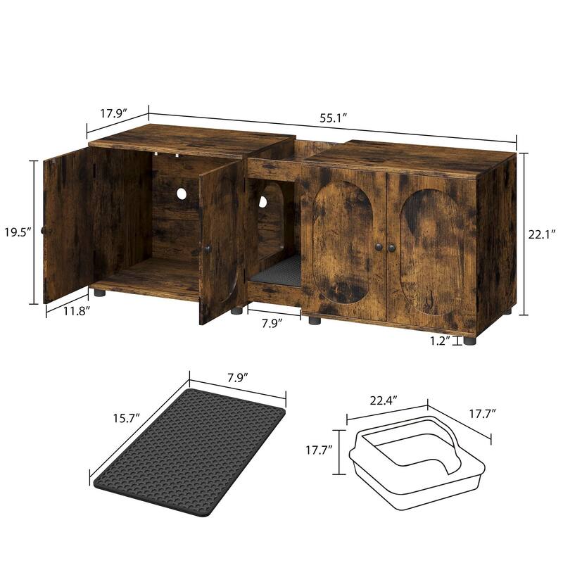 Cat Litter Box Enclosure 55.1" Double Litter Box Furniture Large Cat Box