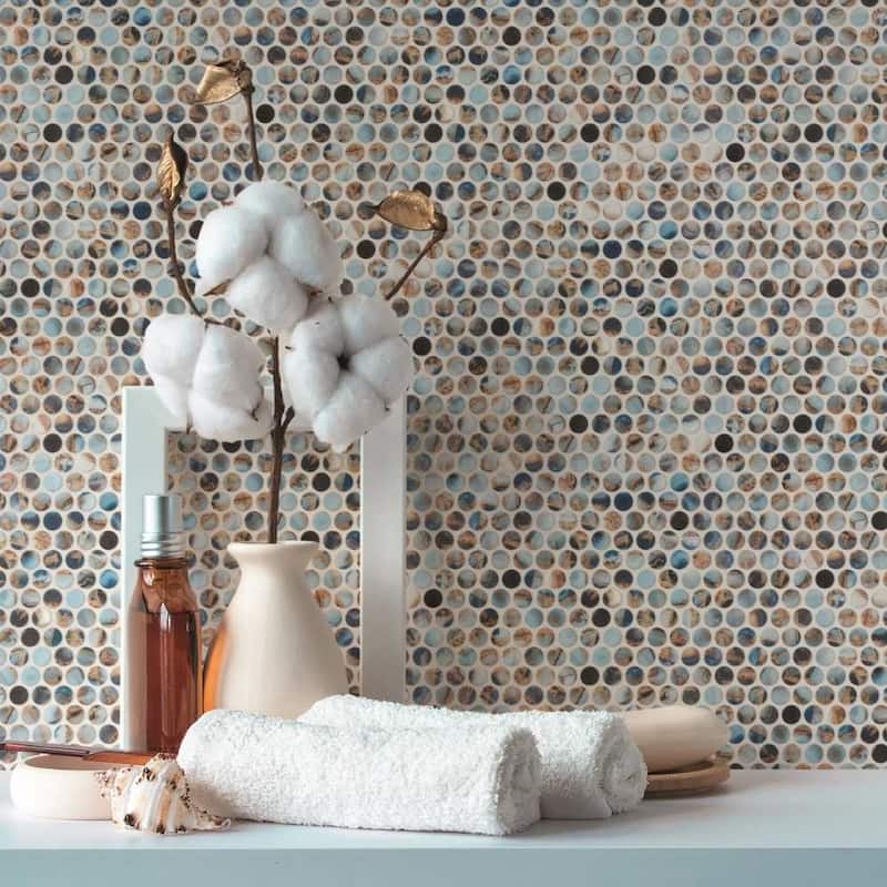 The Tile Life Eterna Penny 12x12 Round Glass Mosaic Floor, Wall & Backsplash Tile
