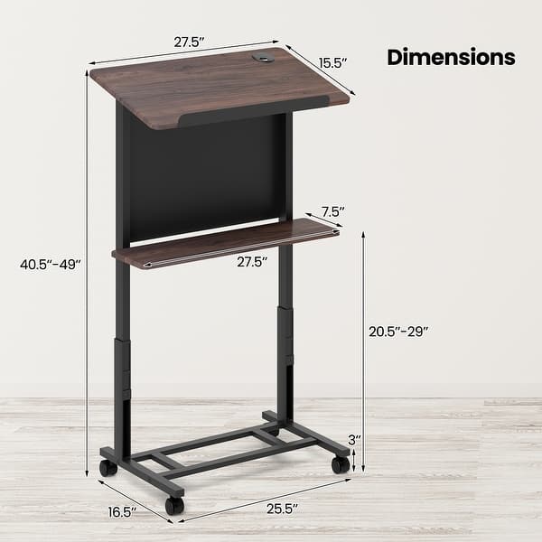 Gymax Rolling Podium Stand 40.5''-49'' Height Adjustable Lectern Table