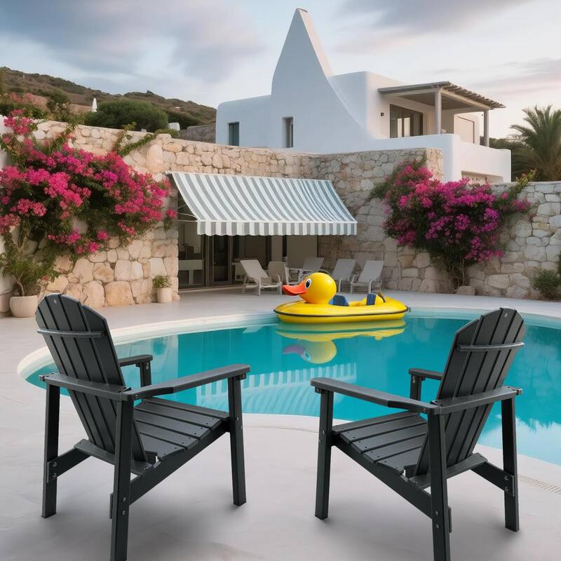 All Weather HDPE Stackable Adirondack Chair,Space-Saving Outdoor Patio Chair - Black-2pack