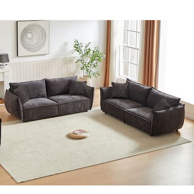 Linen 6-Seat Modular Sofa Set (3+3) with Wood Frame & 4 Pillows