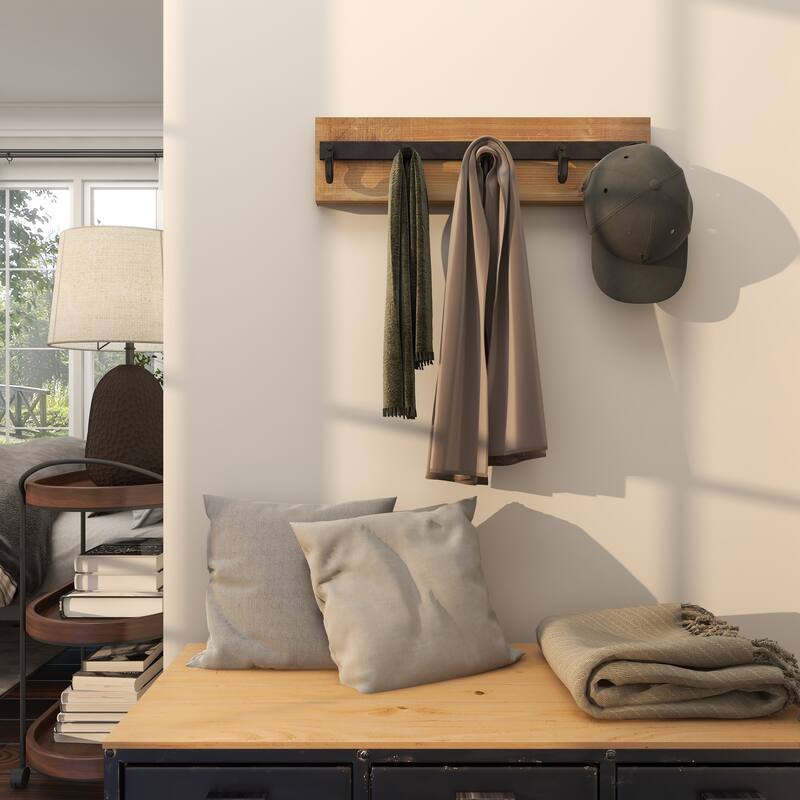 Gold Wooden 6 Hangers Wall Hook - 24 x 4 x 6