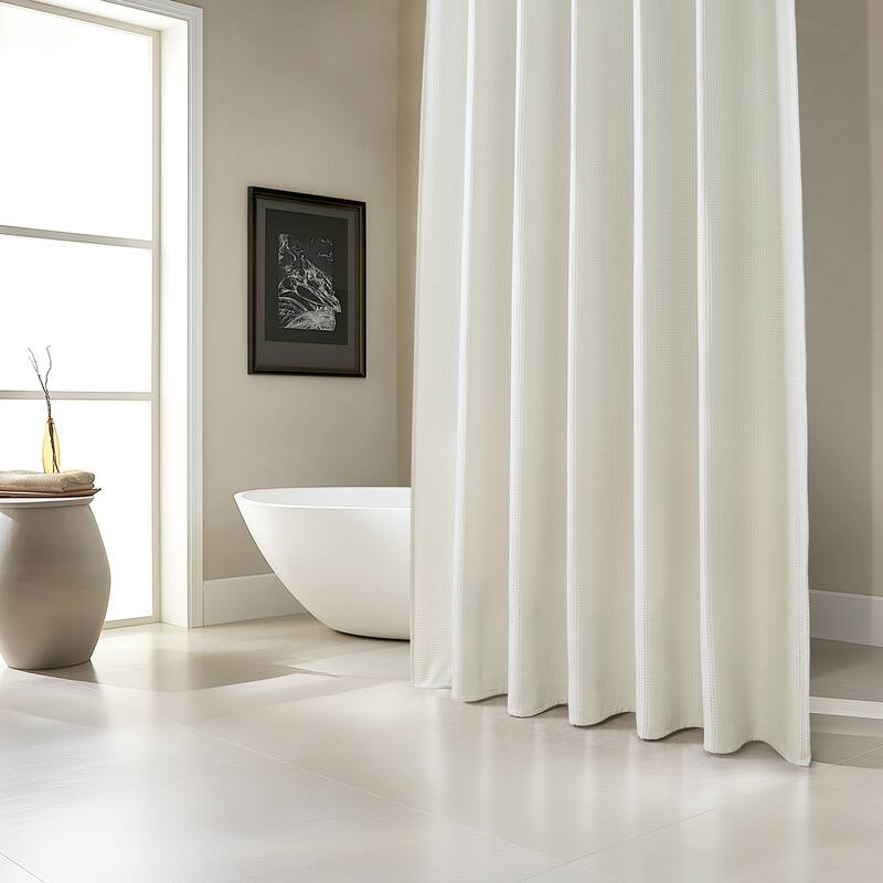 Exclusive Fabrics Modern Waffle Heavyweight Shower Curtains with Hooks Included, 71 Inches Long (1 Panel)