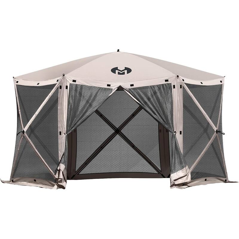 Exacme Portable Gazebo Pop up Tent for Camping, Outdoor Four Sides Pop-up Clam Screen Tent with Canopy Shelter, 1024-6PC - Light Brown