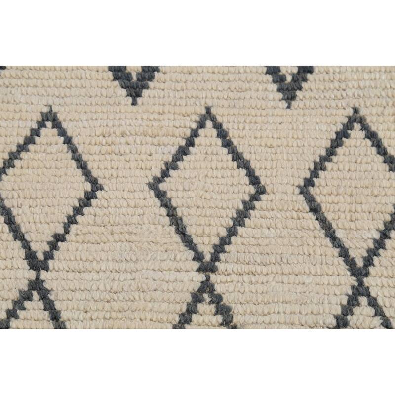 Modern Geometric Moroccan Runner Rug Hand-Knotted Wool Carpet - 3'11"x 11'7"