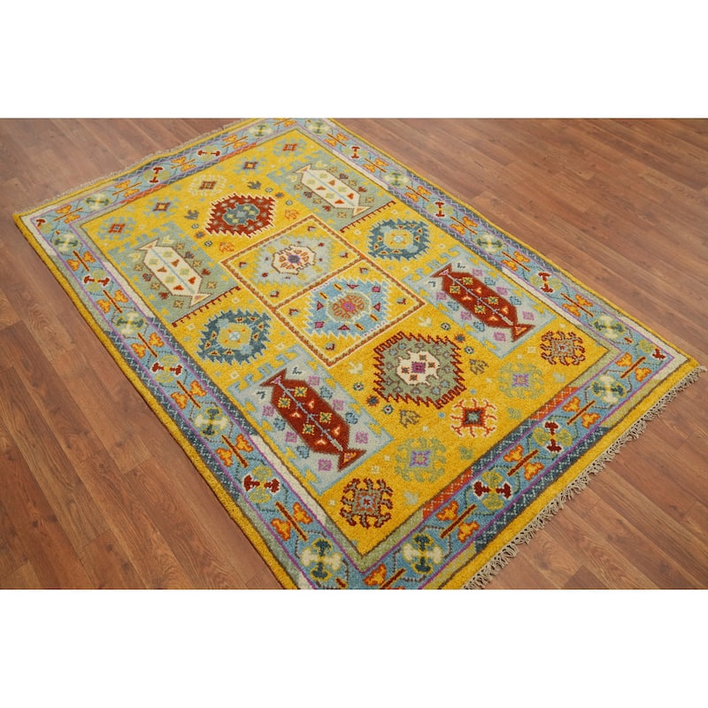 Hand-knotted Traditional Wool Yellow Geometric Oriental Area Rug - 5' 11'' X 4' 0''