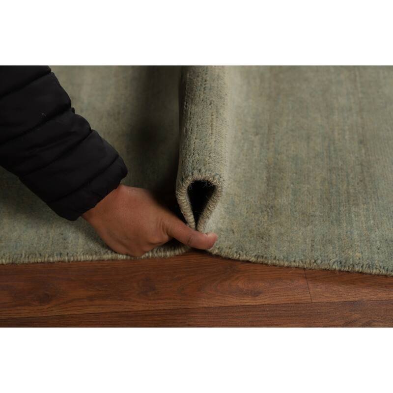 Sage Green Solid Gabbeh Modern Area Rug Hand-Knotted Wool Carpet - 6'10" x 9'5"