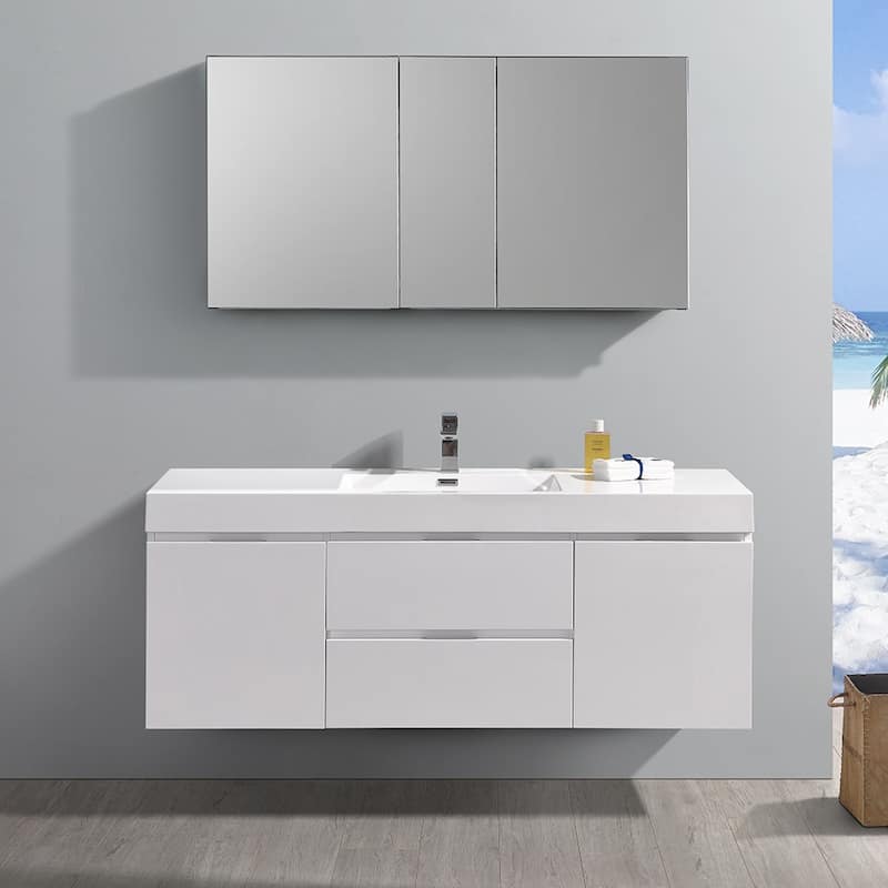 Fresca Senza 60" Wall Mounted / Floating Single Vanity Set with Wood