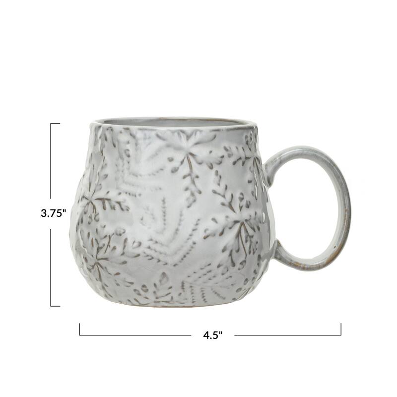 16oz Embossed Stoneware Mug with Snowflakes and Reactive Glaze