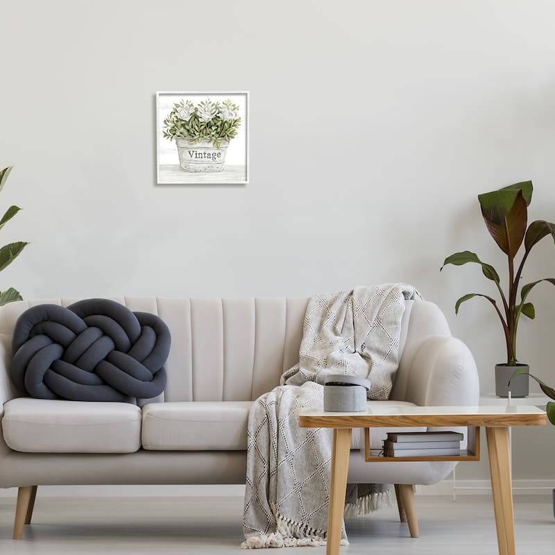 Stupell Vintage Flower Planter Rustic Blooms Full Leaves Framed Wall Art, Design by Cindy Jacobs - Green