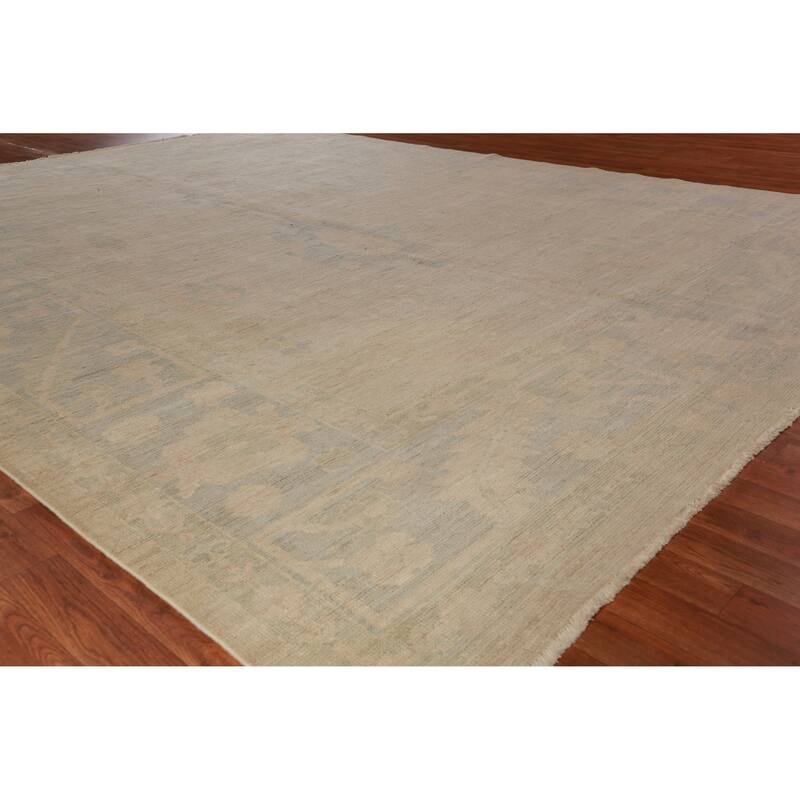 Hand Knotted Oriental 100% Wool Carpet Transitional All-Over Beige & Ivories Oushak Area Rug - 11' 8'' X 8' 11''