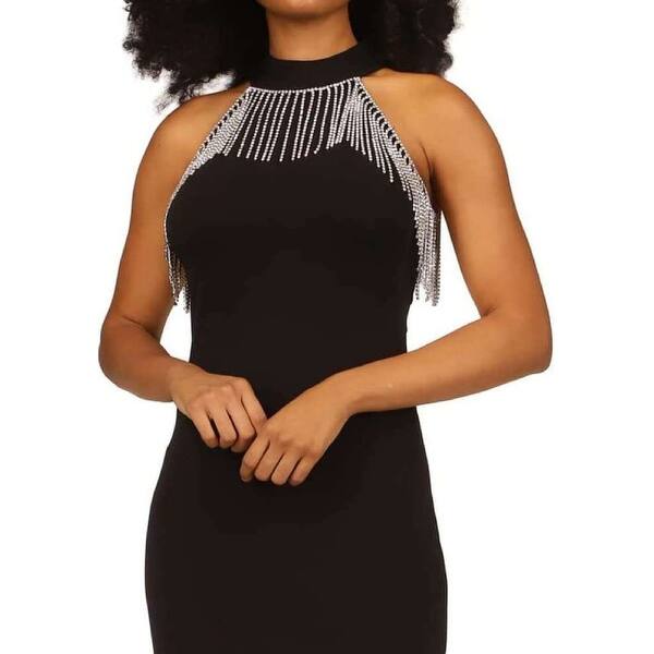 Michael Kors Women's Rhinestone Fringe Halter Dress Black Size Petite  X-Small - Petite XS - Bed Bath & Beyond - 40632558