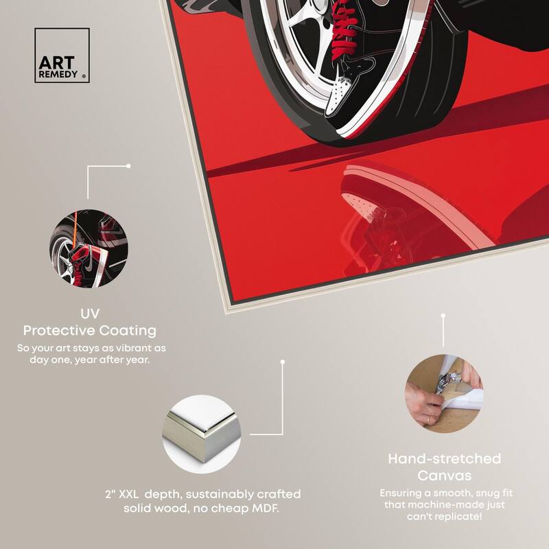 Red Bold Sneaker and Car Canvas by Art Remedy