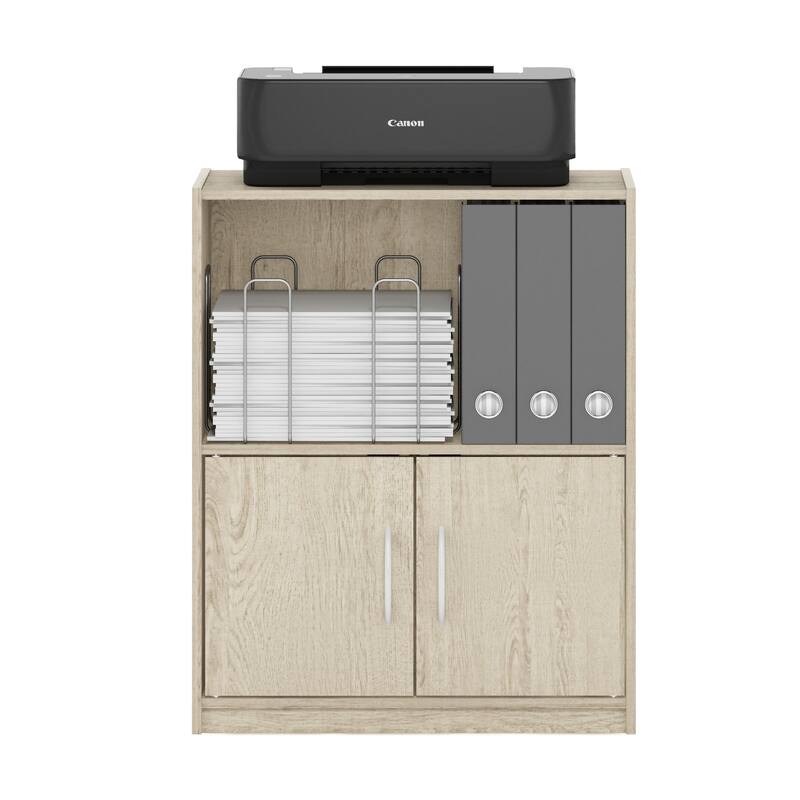 Furinno Gruen 2-Tier Open Shelf Bookcase with 2 Doors Storage Cabinet