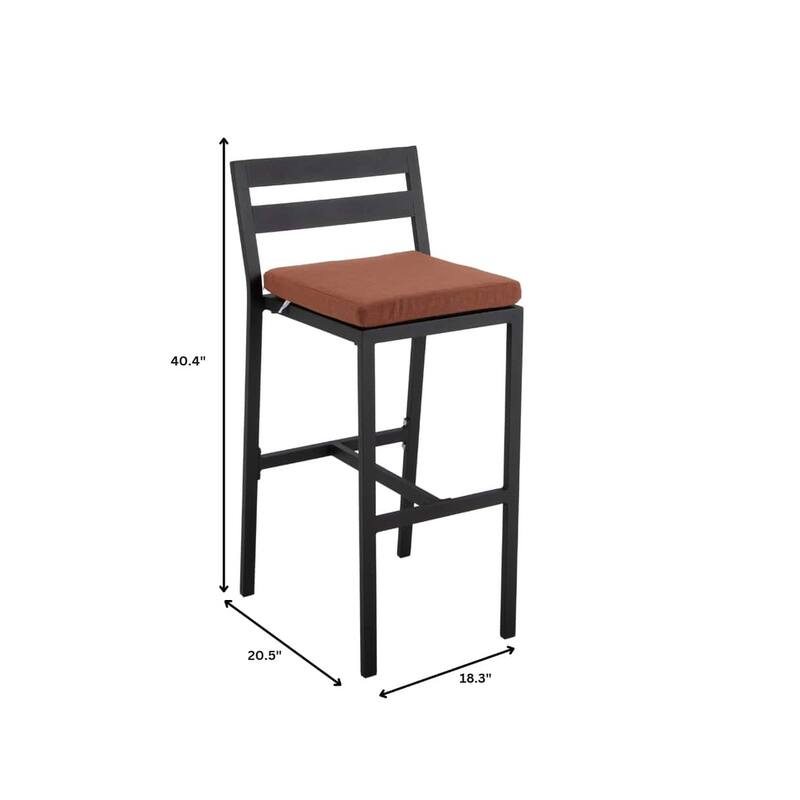 Patio Bar Stool in Powder-Coated Aluminum Frame with Removable Cushion Set of 4