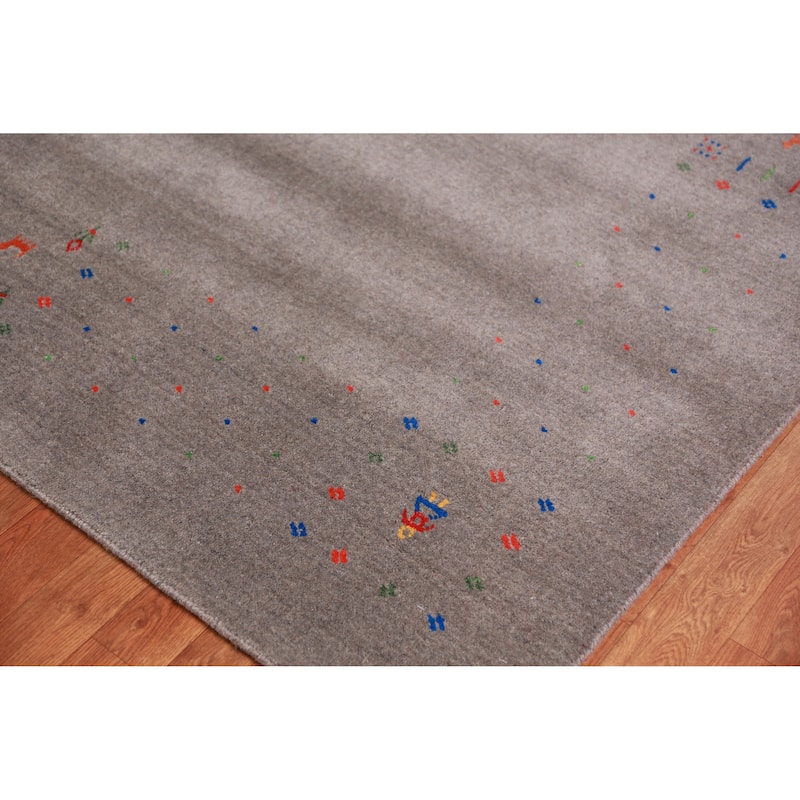 Gabbeh Indian Area Rug Handmade Oriental Grey Wool Carpet - 9'1" x 11'11"