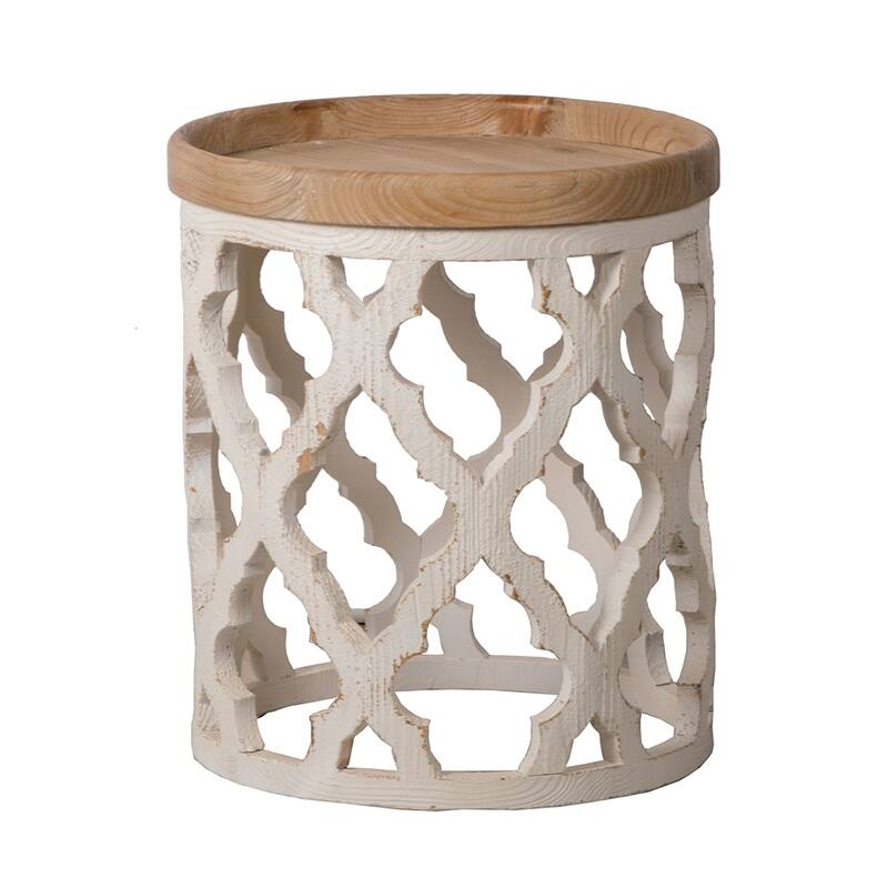 23" Distressed White Wooden Side Table with Rustic Charm