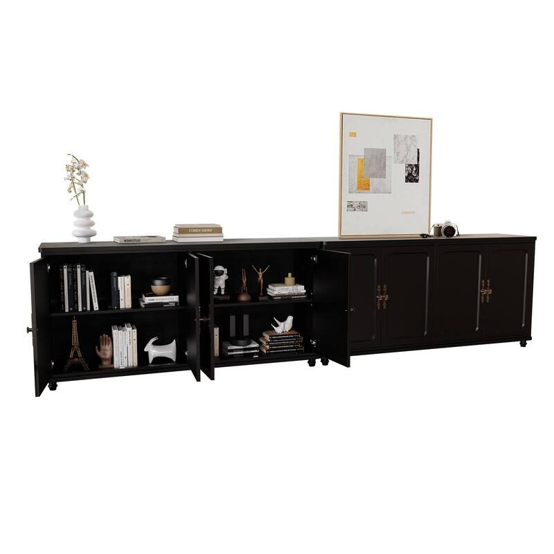 60"W Kitchen Buffet Sideboard Cabinet With Adjustable Shelves, 4 Doors Mid-Century Cupboard Set Of 2
