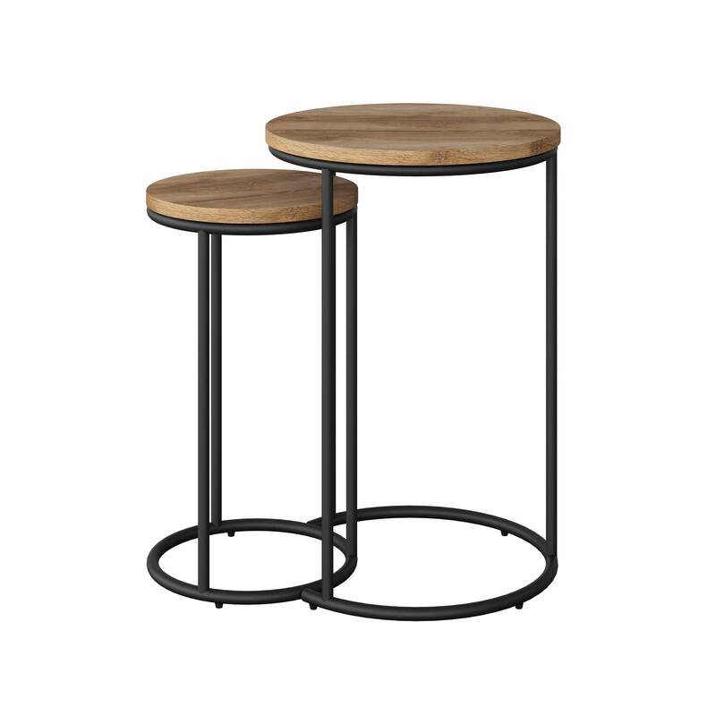 Fort Worth Round Nesting Side Table Set of 2 - Light Brown