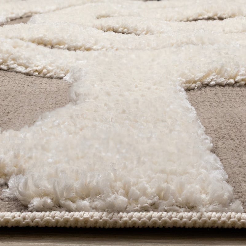 Cream Taupe Abstract Morroccan Super-Soft High-Low Textured Rug