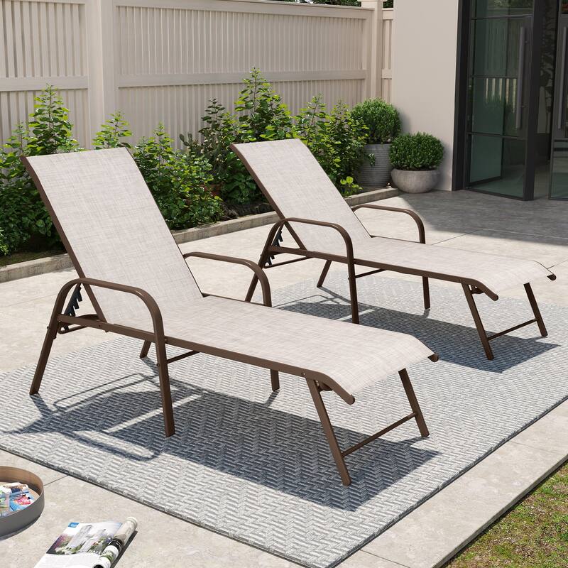 Set of 2/4 Outdoor Aluminum Chaise Lounge Chairs with Adjustable Backrest