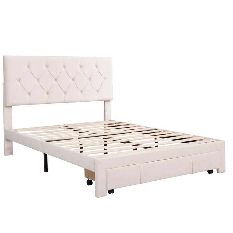 Full Size Storage Bed Velvet Upholstered Platform Bed with a Big Drawer