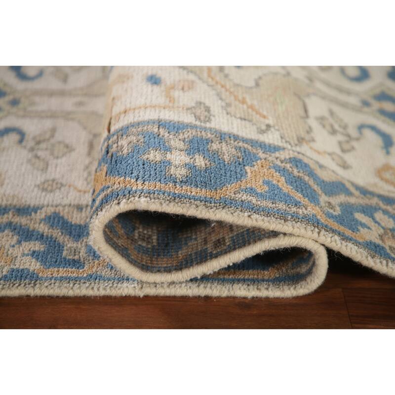 Floral Beige Oushak Style Runner Rug Hand-knotted Wool Carpet - 2'6"x 9'9"
