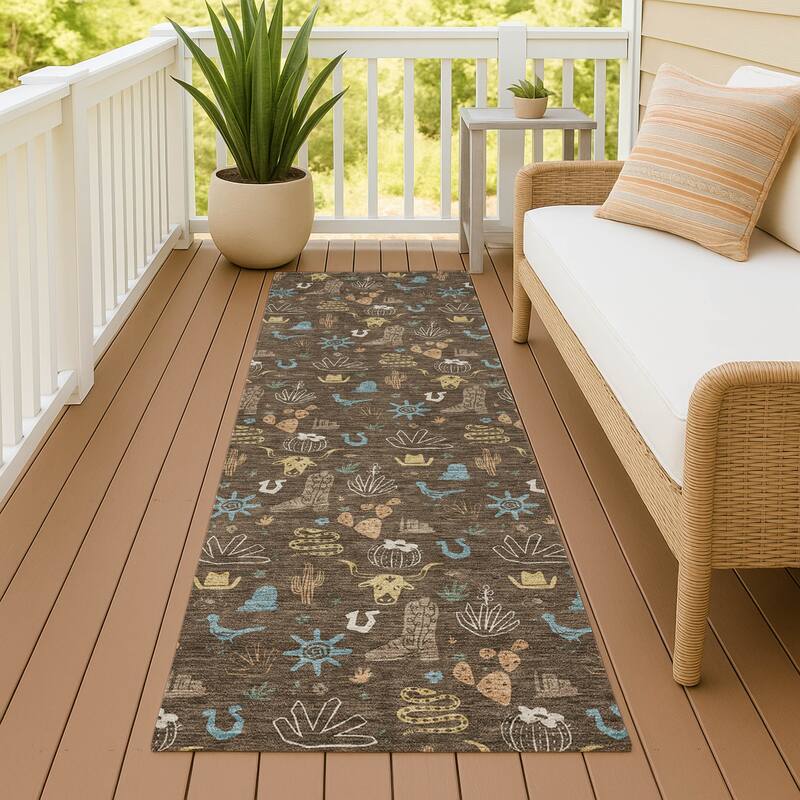 Machine Washable Indoor/ Outdoor Cowboy Ranch Chantille Rug - Chocolate - 2'3" x 7'6"