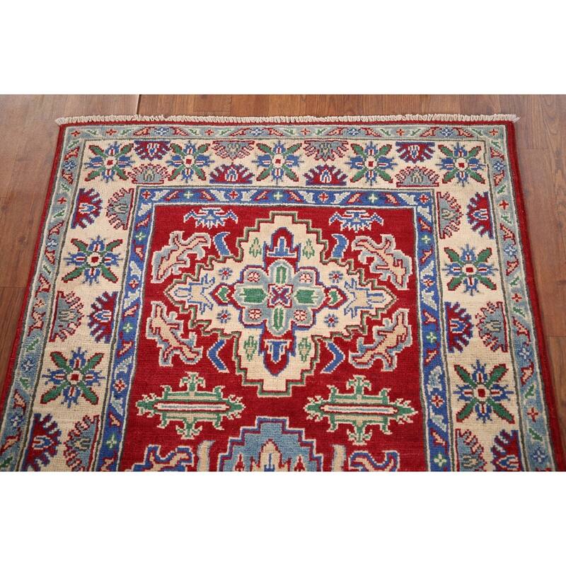 Kazak Foyer Rug Hand-Knotted Traditional Red Wool Carpet - 3'2" x 5'3"