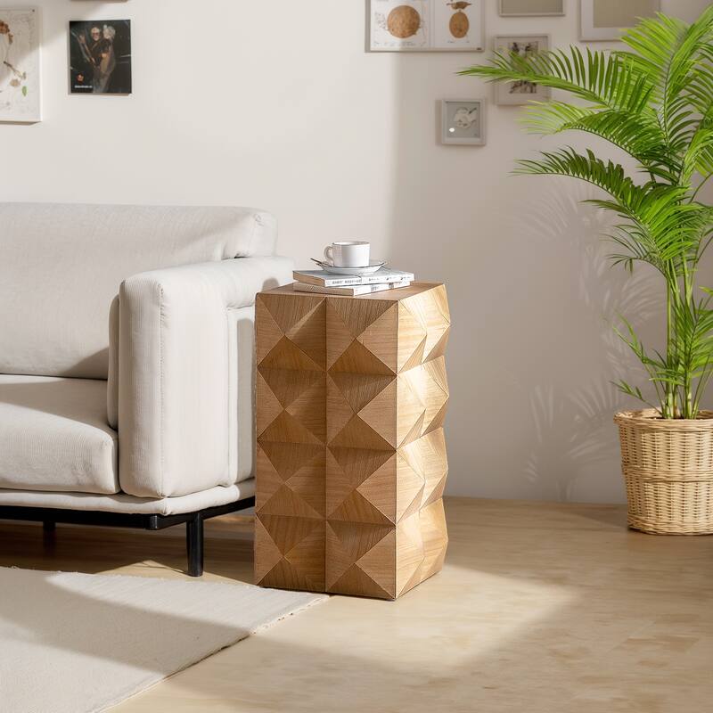 GDFStudio Alaric Fir Wood Coffee Table with 3D Embossed Pattern Design
