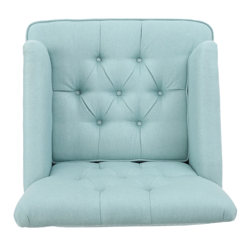 Roomfitters Tufted Club Chair, Upholstered Fabric Armchair with Nailhead Trim and Birch Wood Legs