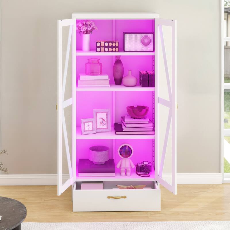 Moasis Metal Bookcase Display Cabinet with Adjustable Shelves & Drawer